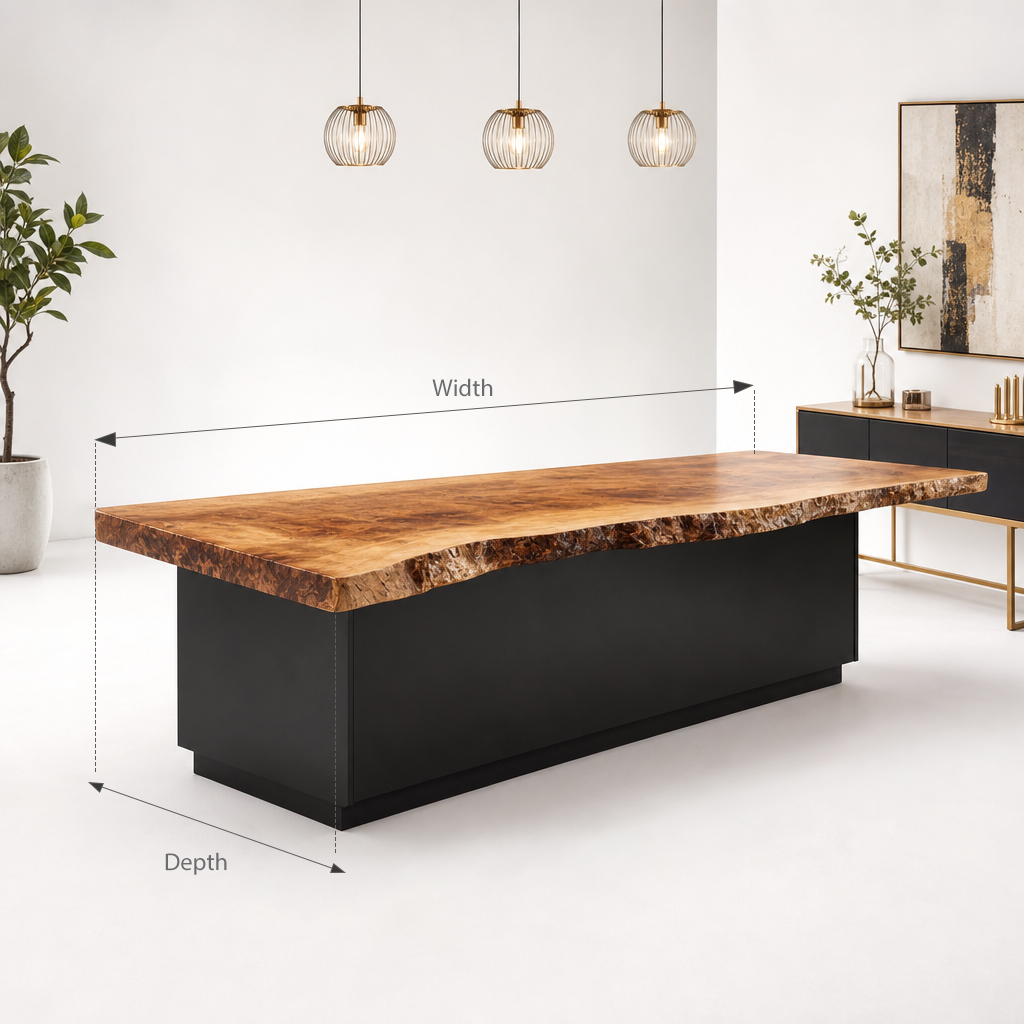 Scandinavian rustic handcrafted live edge wood kitchen island top board