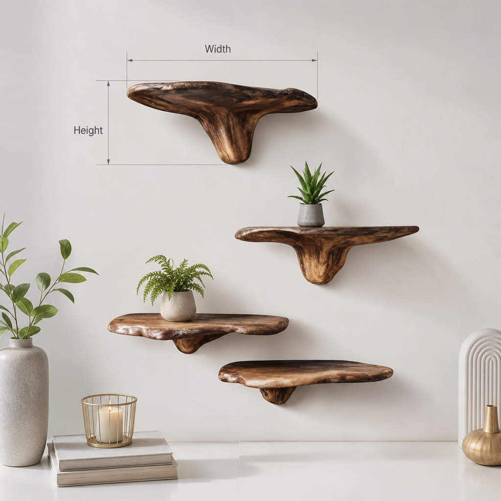 Handcrafted Live Edge Wooden Floating Shelves – Organic Wall Shelf