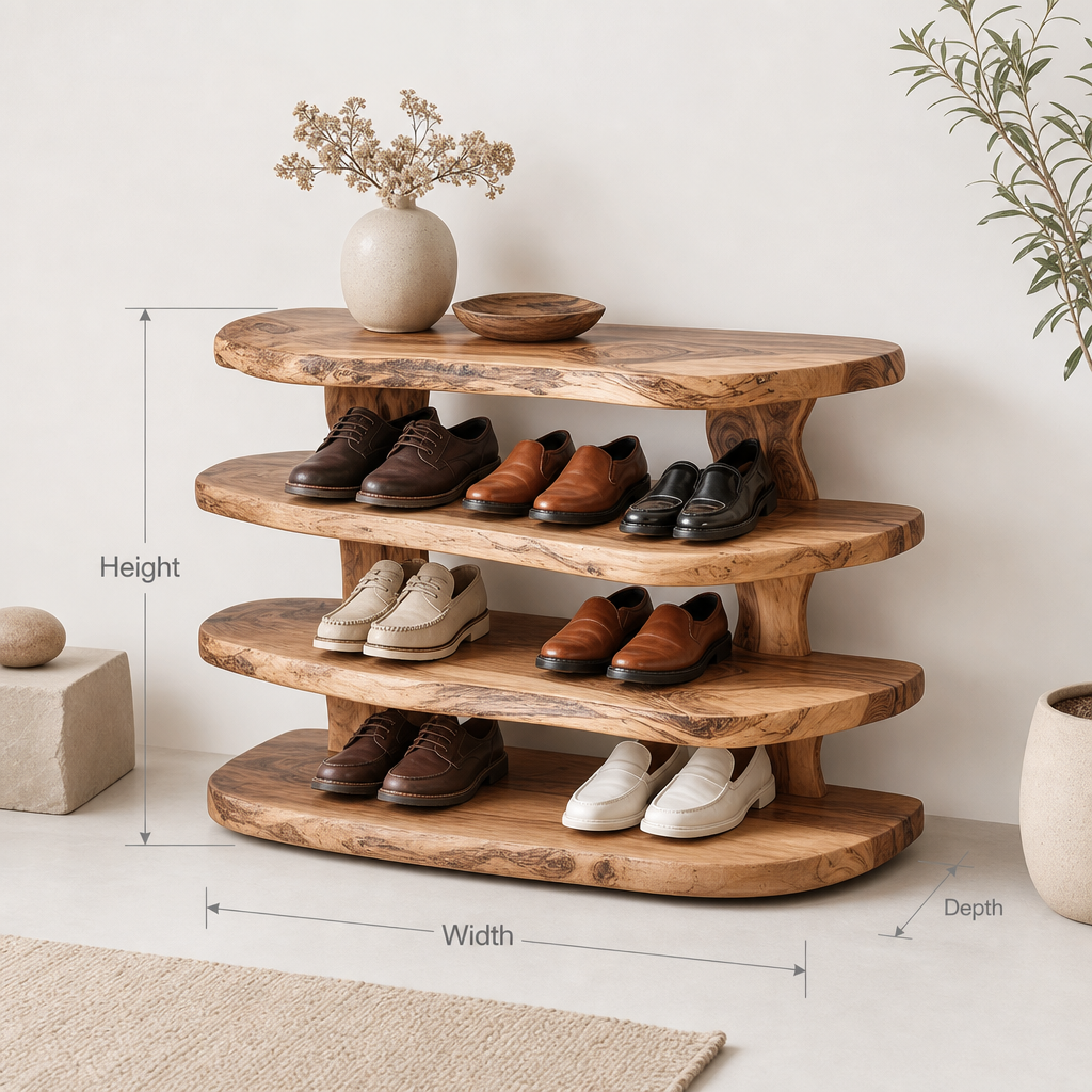 Handcrafted Live Edge Wooden Shoe Rack – Rustic Solid Wood Organizer