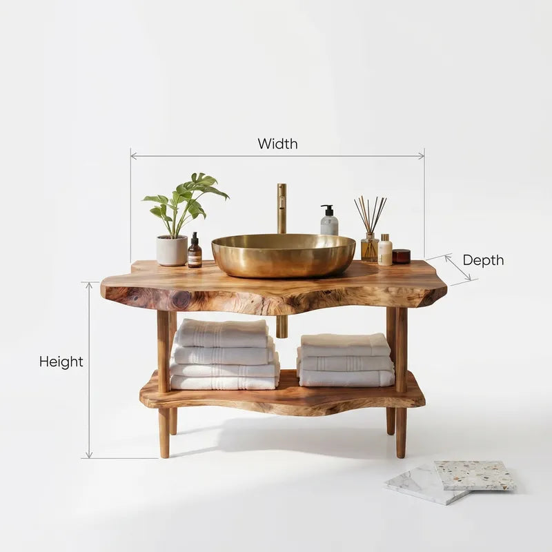 Handcrafted Natural Edge Wood Bathroom Vanity with Sculptural Base