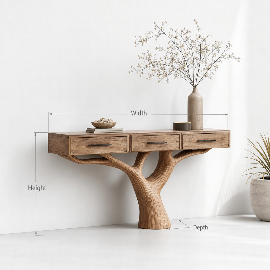Handcrafted Natural Wood Console Table – Tree-Inspired Base for Luxury Entryway Décor