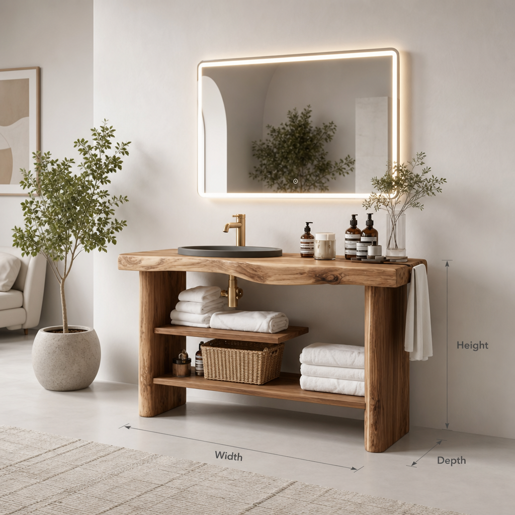 Handcrafted Natural Wood Vanity Table for Bathroom