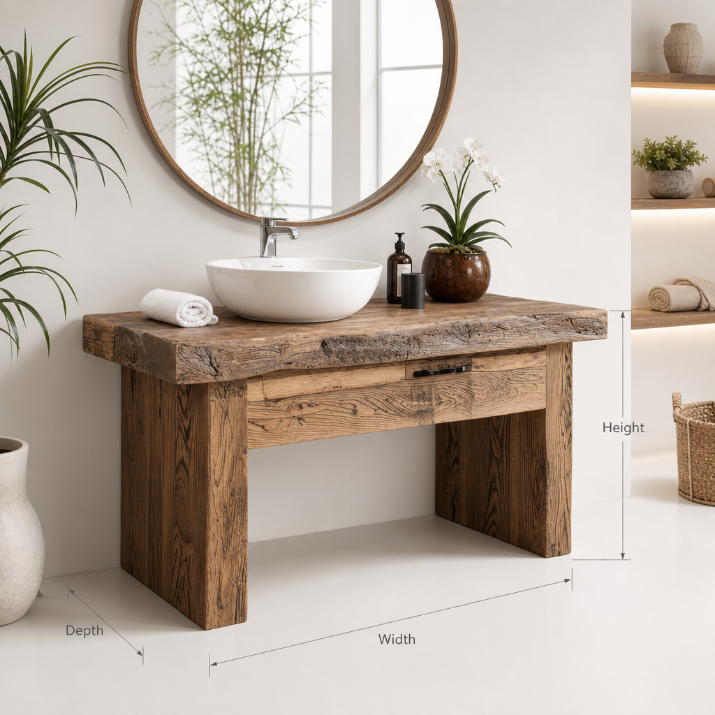 Handcrafted Reclaimed Oak Bathroom Vanity – Single or Double Sink Rustic Farmhouse Cabinet