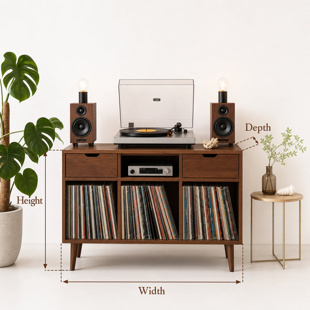 Handcrafted Record Player Stand – Natural Wood Turntable Station with Storage, Customizable Record Cube Organizer