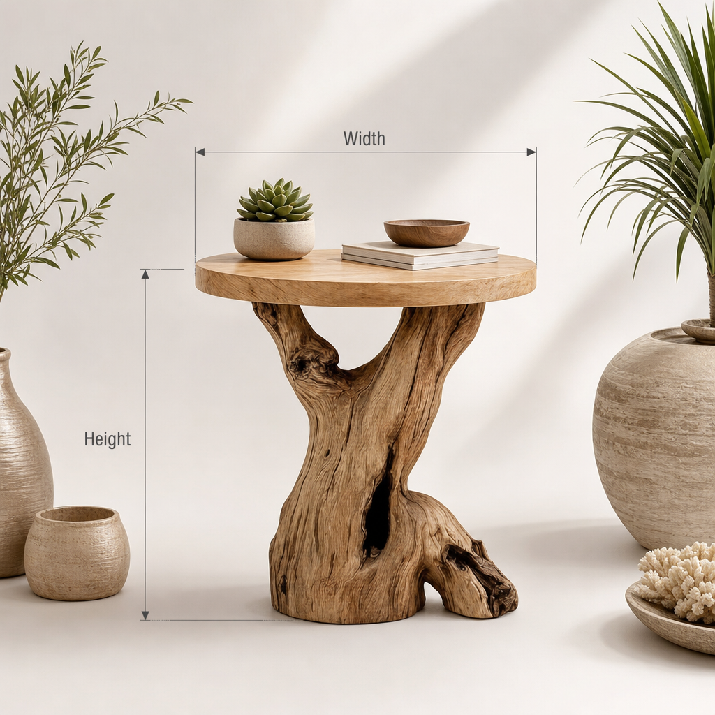 Handcrafted Round End Table – Solid Wood Live Edge Rustic Accent for Living Room or Bedroom
