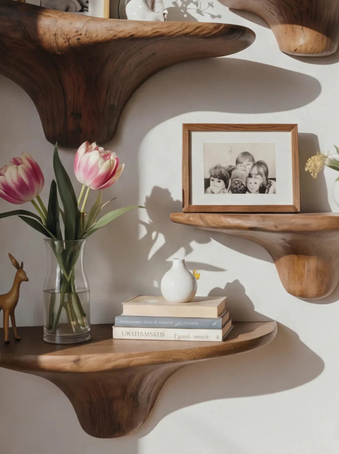 Handcrafted Rustic Mushroom Floating Shelf – Live Edge Wooden Wall Décor