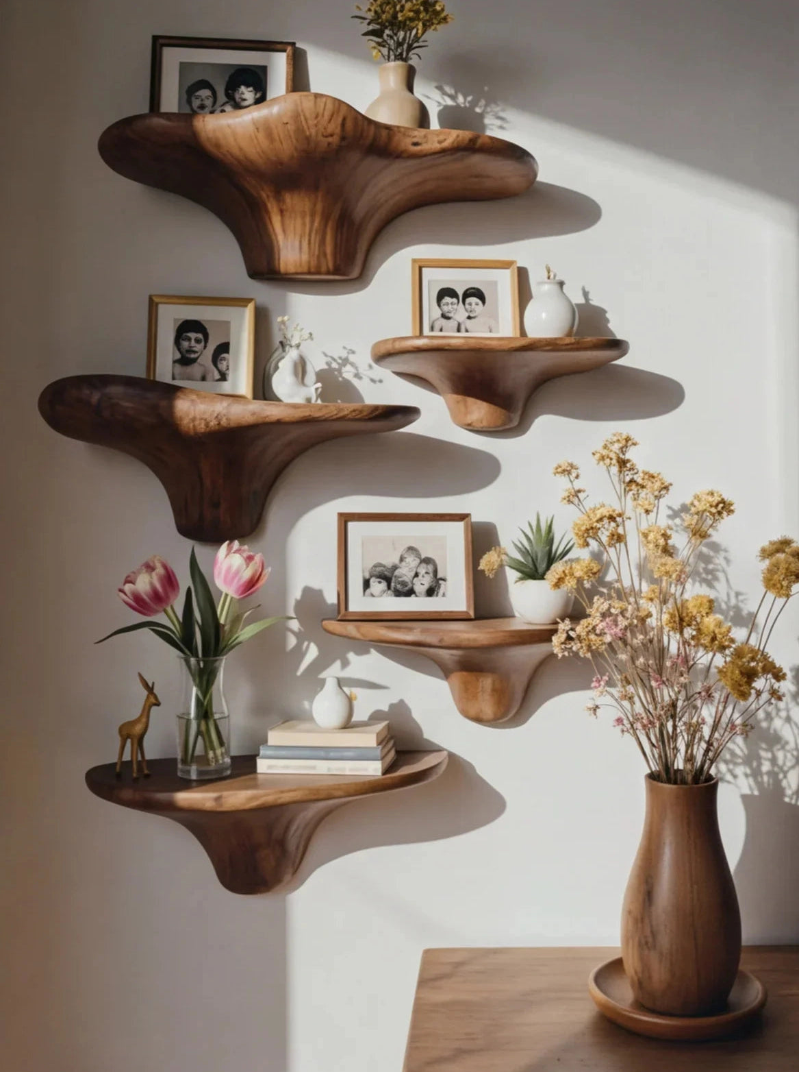 Handcrafted Rustic Mushroom Floating Shelf – Live Edge Wooden Wall Décor