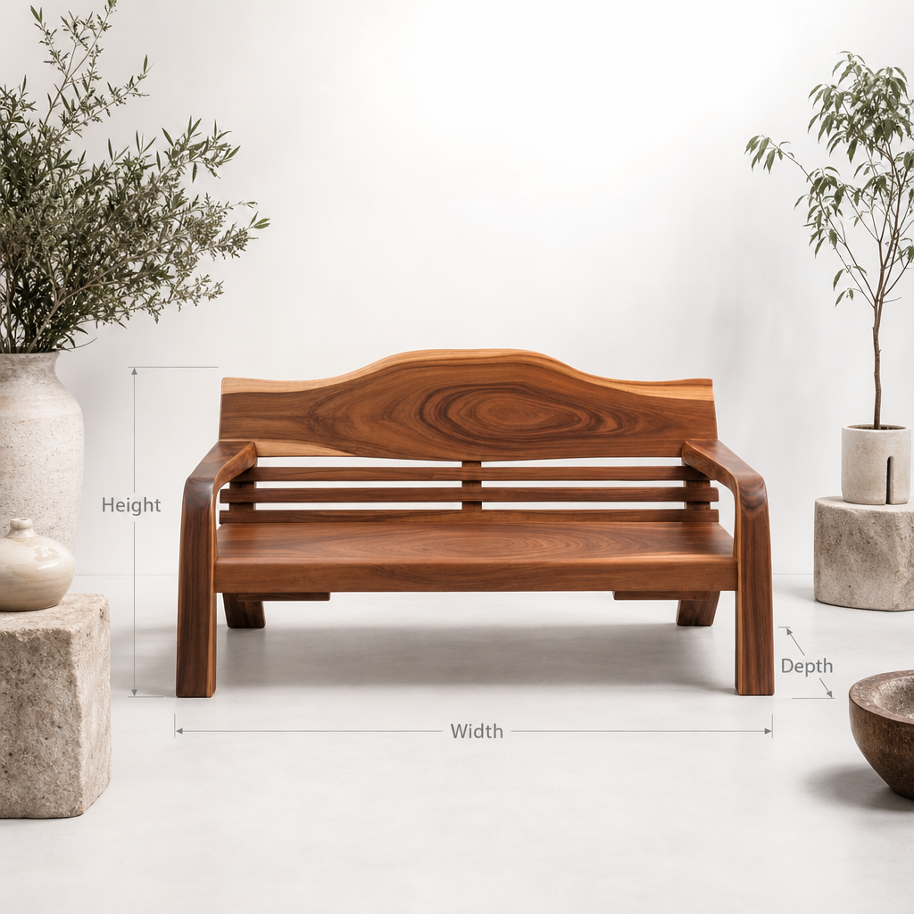 Handcrafted Rustic Outdoor Wooden Bench with Curved Backrest – Porch & Garden Seating