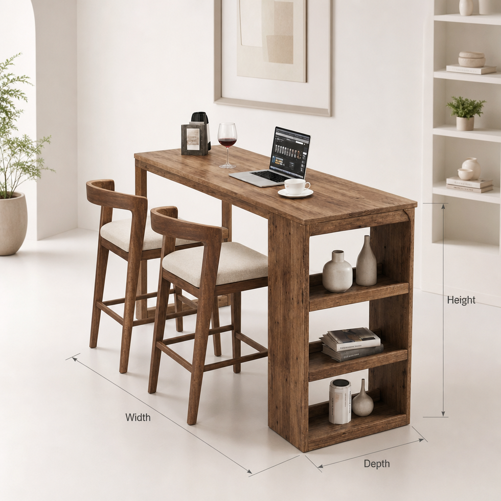 Handcrafted Rustic Solid Wood Bar Table with Live Edge