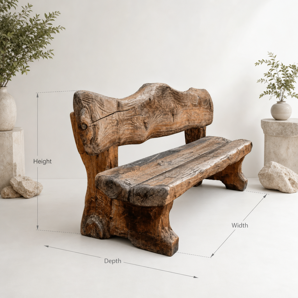 Handcrafted rustic solid wood bench natural log seating for garden patio