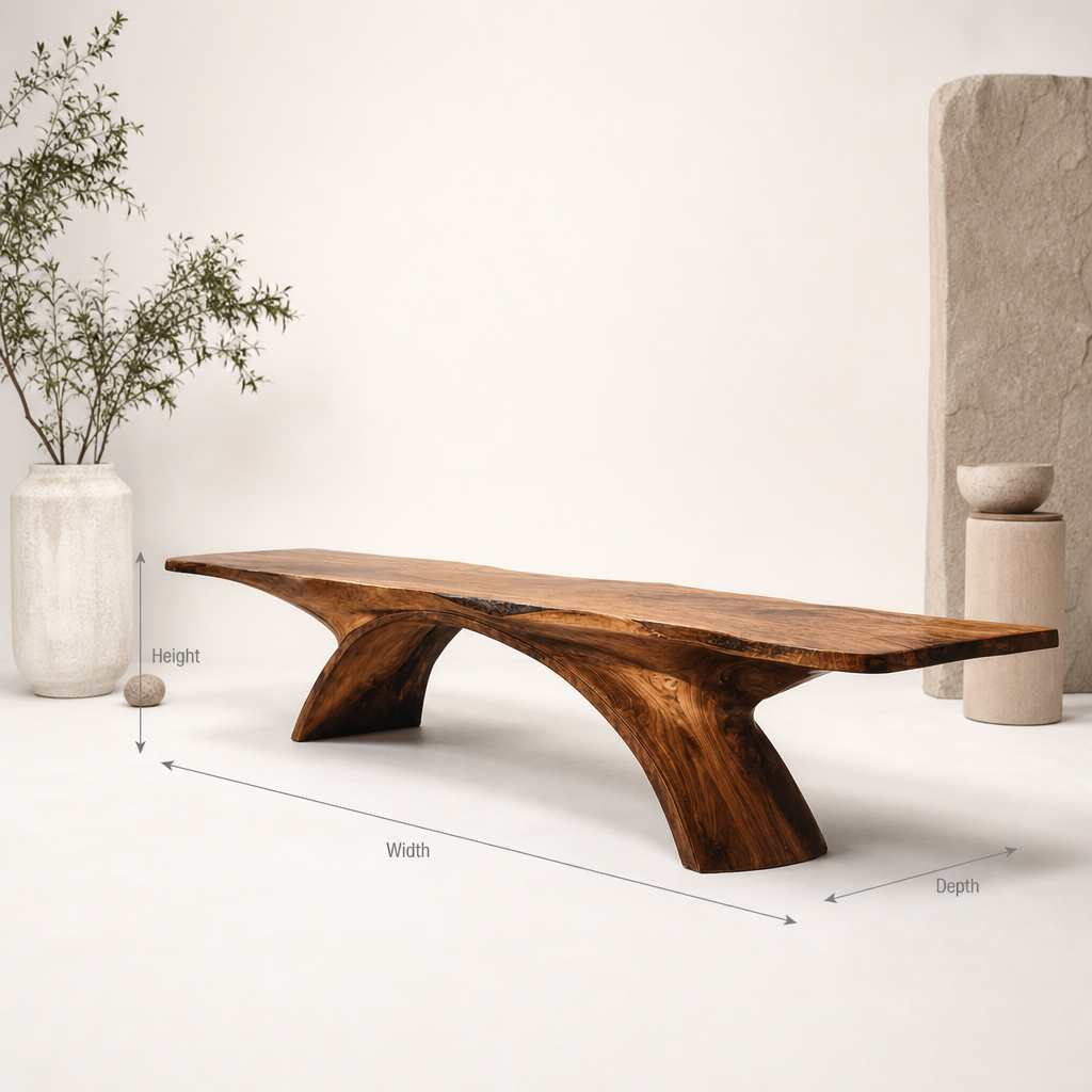 Handcrafted Sculptural Bench – Minimalist Solid Wood Entryway Seating