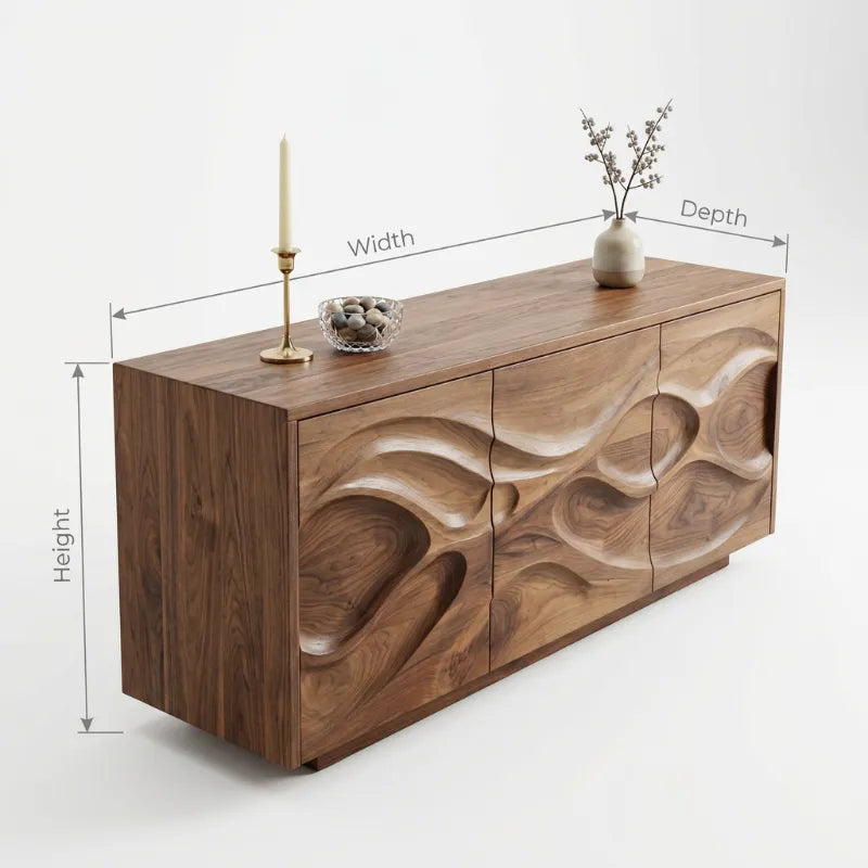Handcrafted Sculptural Christmas Solid Wood Sideboard