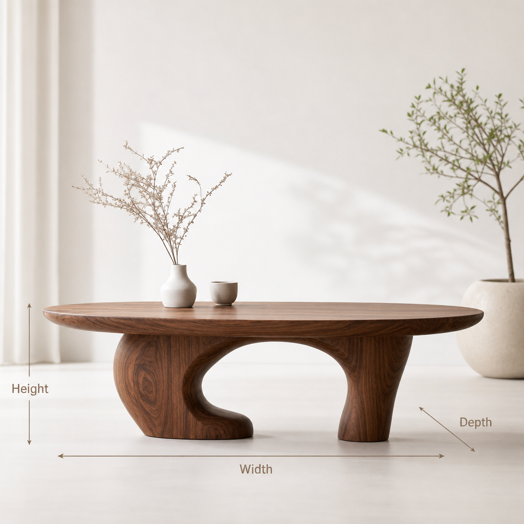 Handcrafted Sculptural Oval Solid Wood Coffee Table-Organic Elegance with Timeless Appeal
