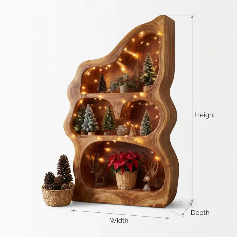 Handcrafted Sculptural Solid Wood Standing Shelf & Bookcase