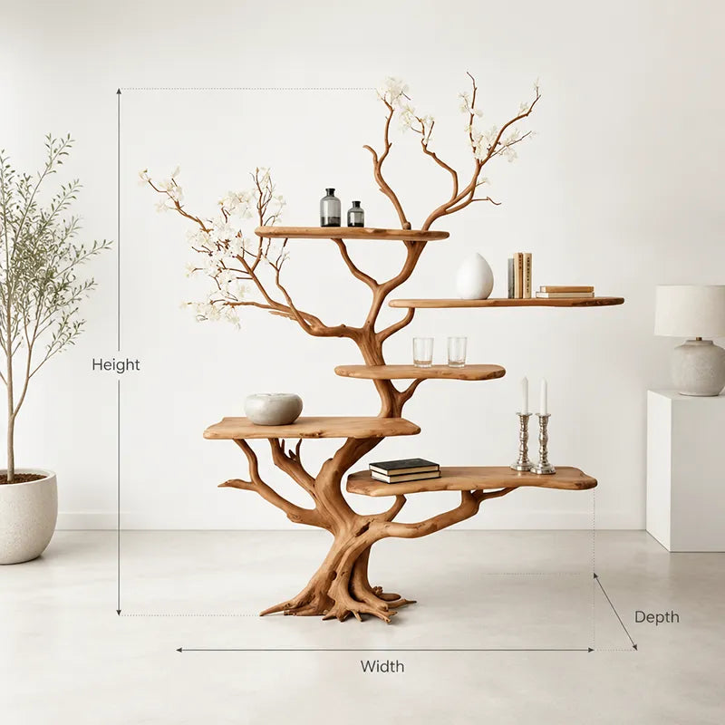 Handcrafted Sculptural Tree Shelf with Live Edge – Modern Organic Corner Furniture