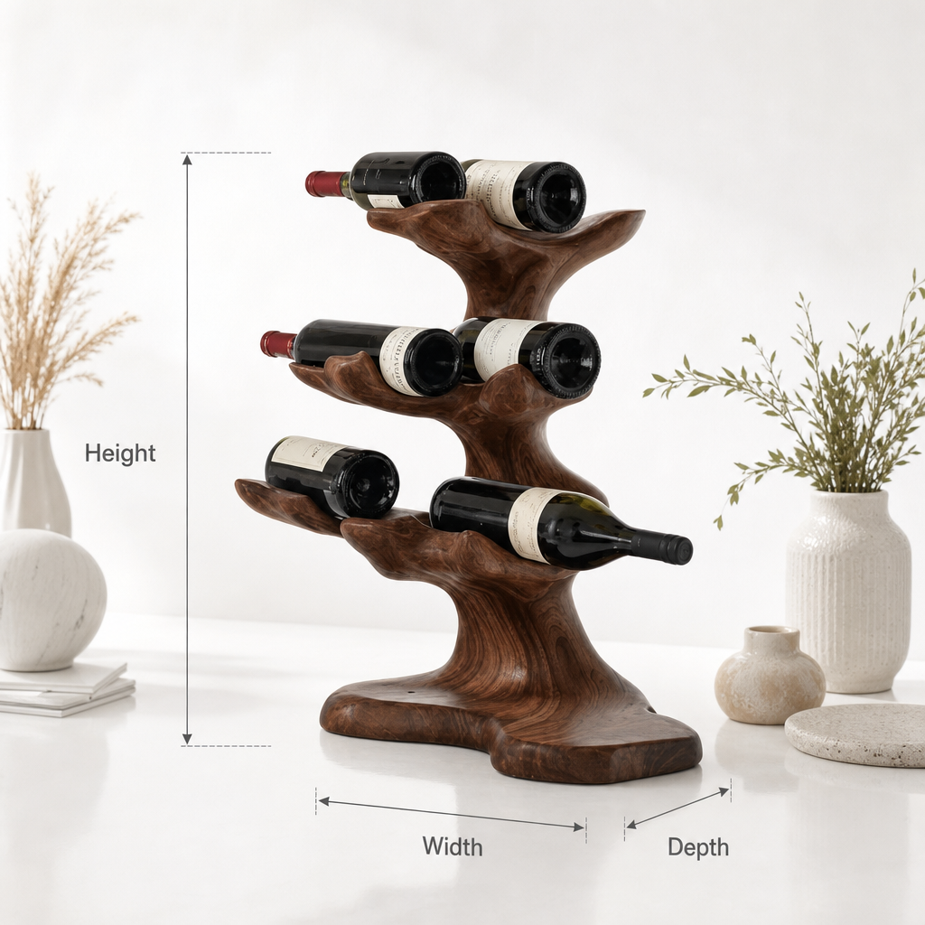 Handcrafted Sculptural Wine Rack-Solid Wood Home Bar Statement Piece