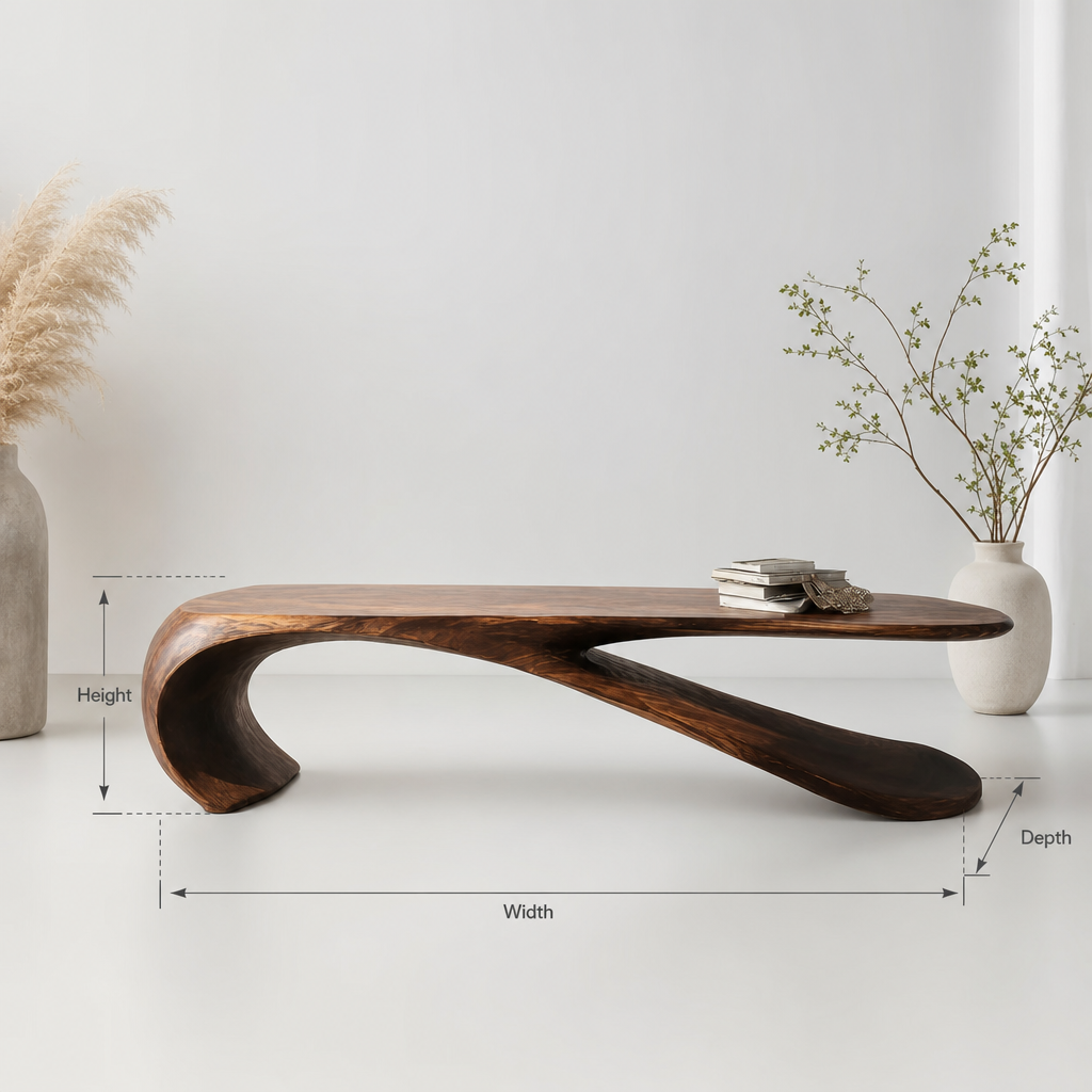 Handcrafted Sculptural Wood Bench – Modern Organic Curved Entryway Bench