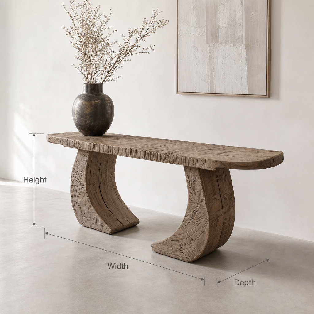 Handcrafted Sculptural Wood Console Table – Modern Curved Leg Entryway Table