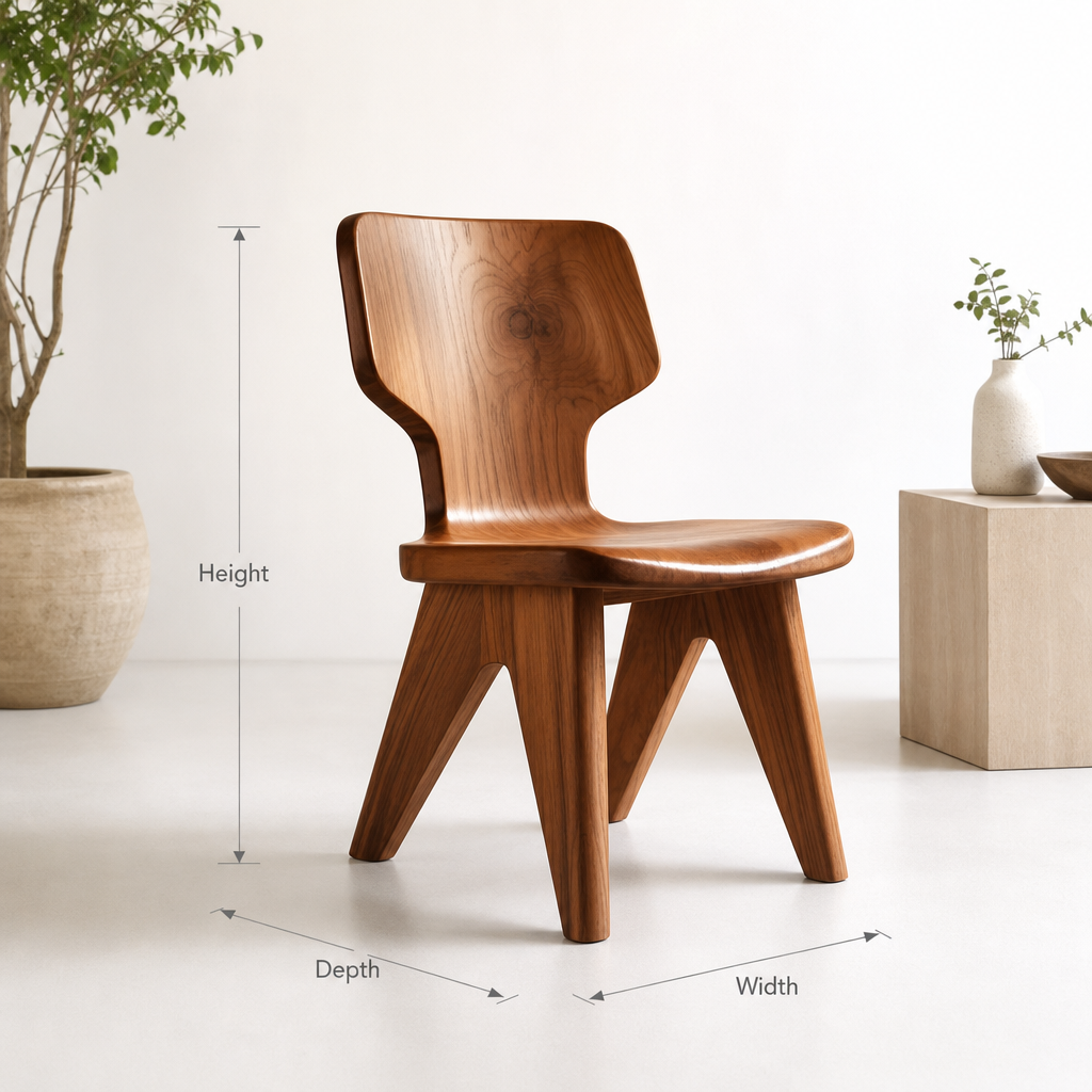 Artistic handcrafted solid wood chair with a flowing sculptural silhouette