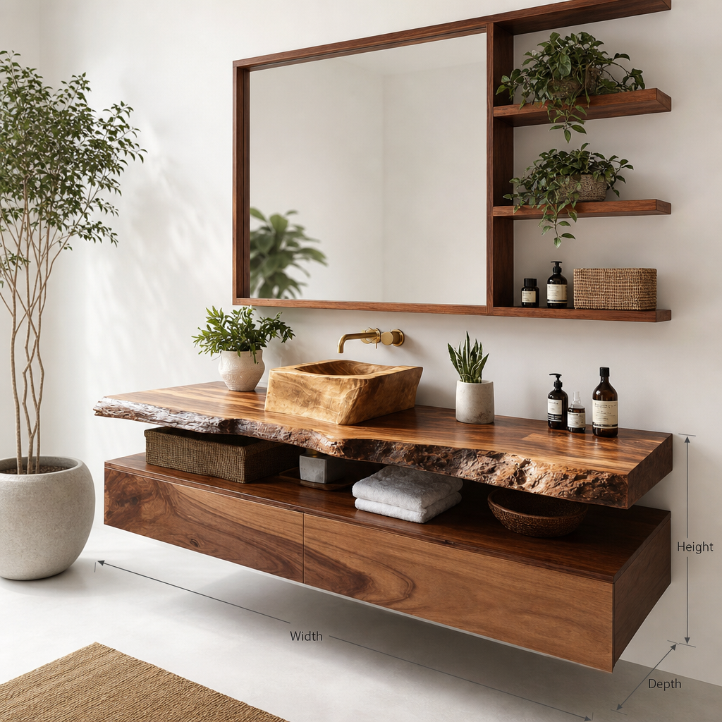 Handcrafted Solid Wood Bathroom Vanity with Storage and Rustic Design