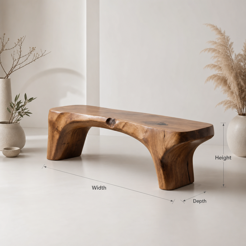 Handcrafted Solid Wood Bench – Modern Curved Live Edge Seating