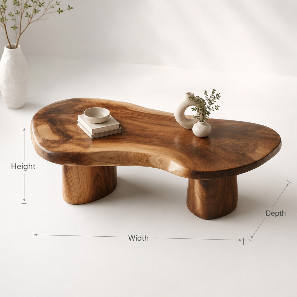 Handcrafted Solid Wood Coffee Table – Organic Sculptural Modern Living Room Table