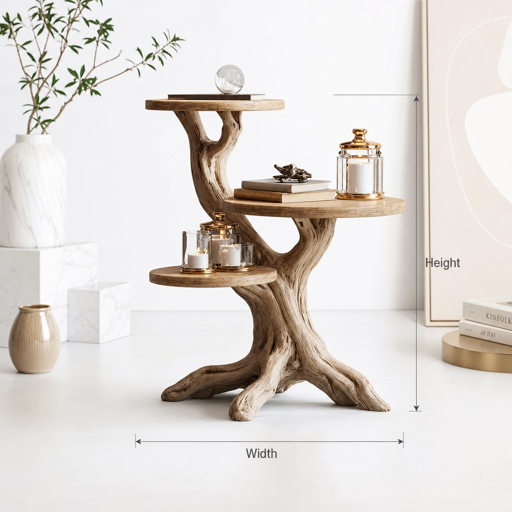 Handcrafted Solid Wood End Table – Tree-Inspired Sculptural Accent Table