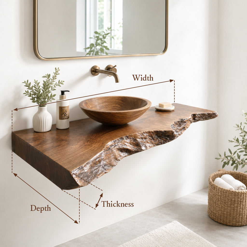 Handcrafted Solid Wood Floating Bathroom Vanity with Live Edge River Inlay