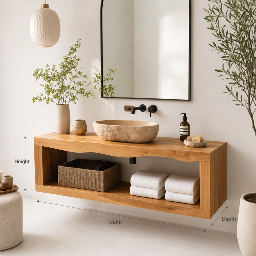 Handcrafted Solid Wood Floating Bathroom Vanity with Organic Live Edge