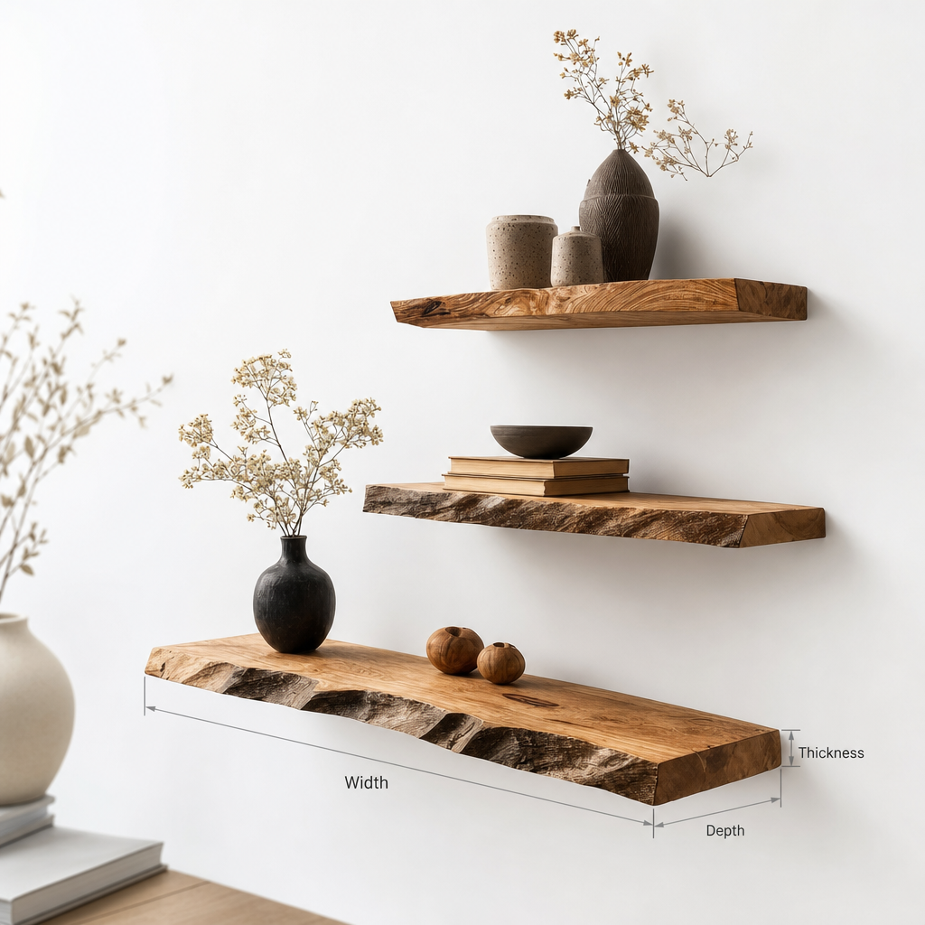 Handcrafted Solid Wood Floating Shelf – Rustic Live Edge Decor