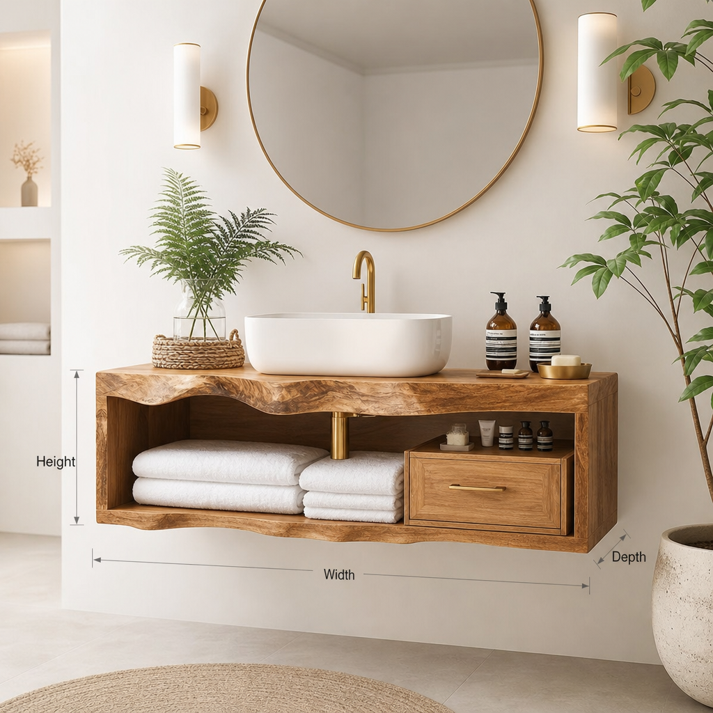 Handcrafted Solid Wood Floating Vanity Unique Live Edge Design