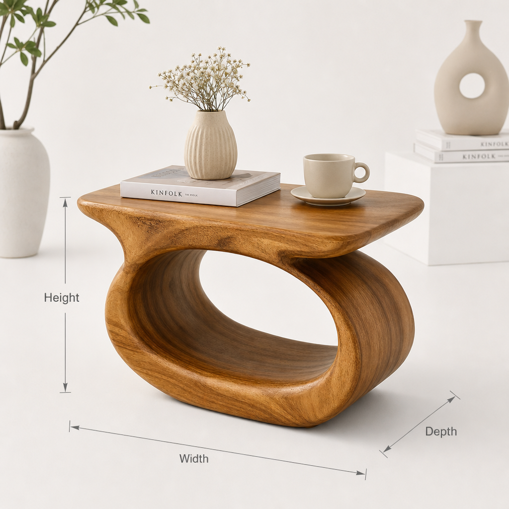 Handcrafted Solid Wood Sculptural End Table Artistic Elegance with Everyday Functionality