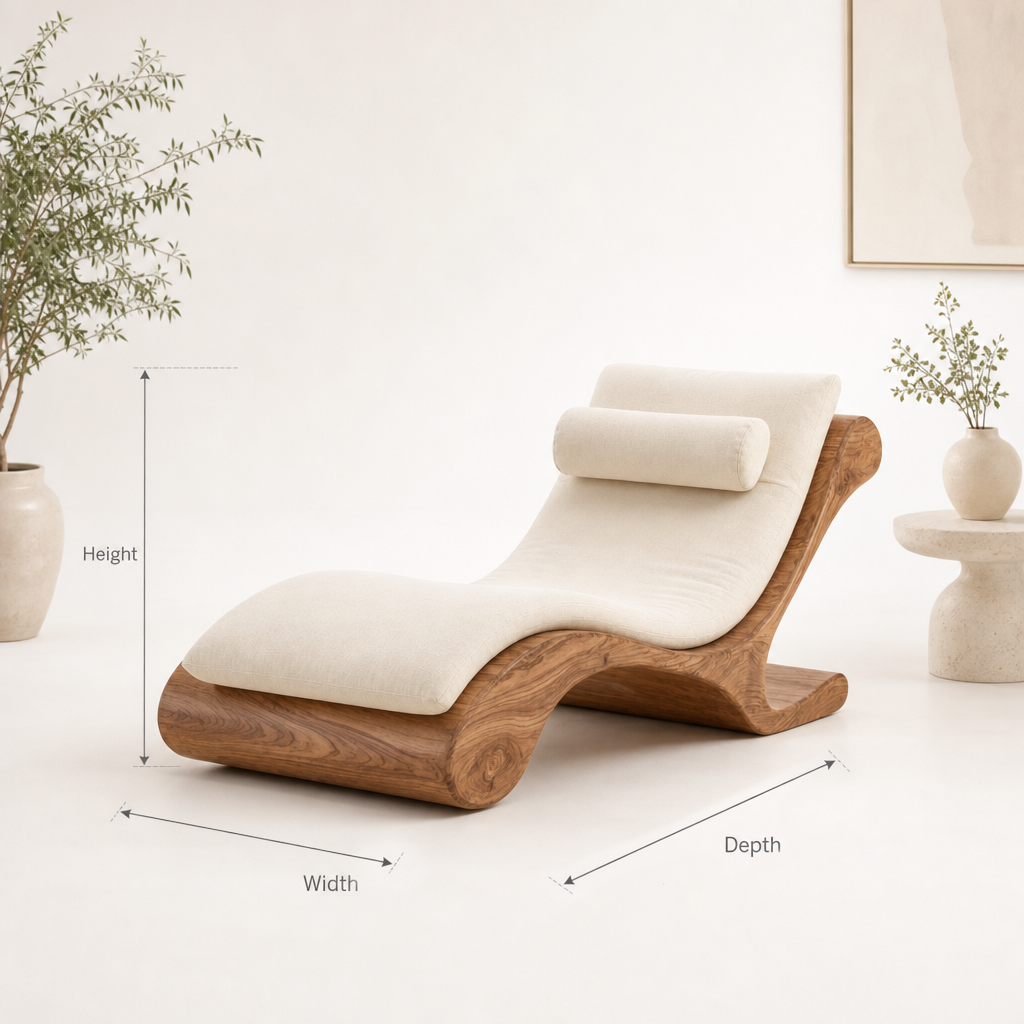 Handcrafted solid wood sculptural outdoor daybed with organic wave silhouette