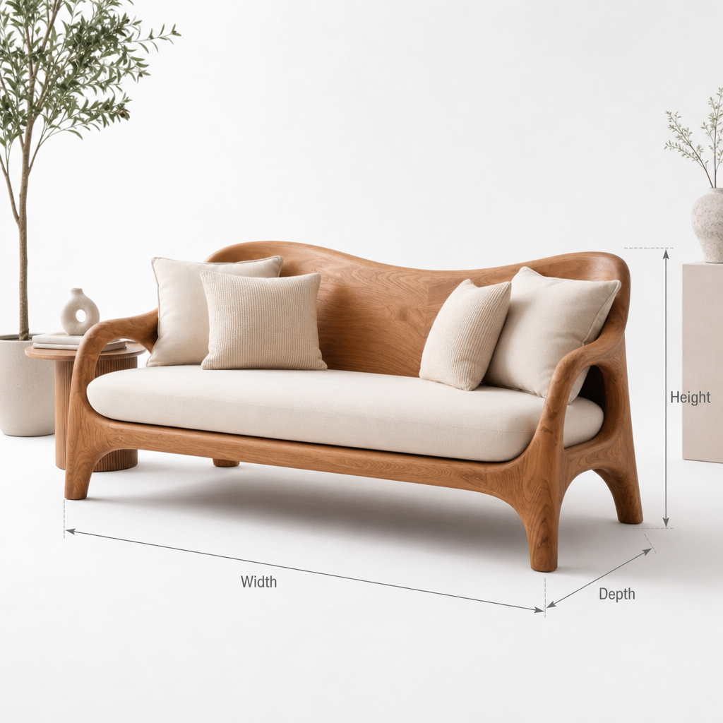 Handcrafted Solid Wood Sofa – Modern Organic Curved Wooden Couch