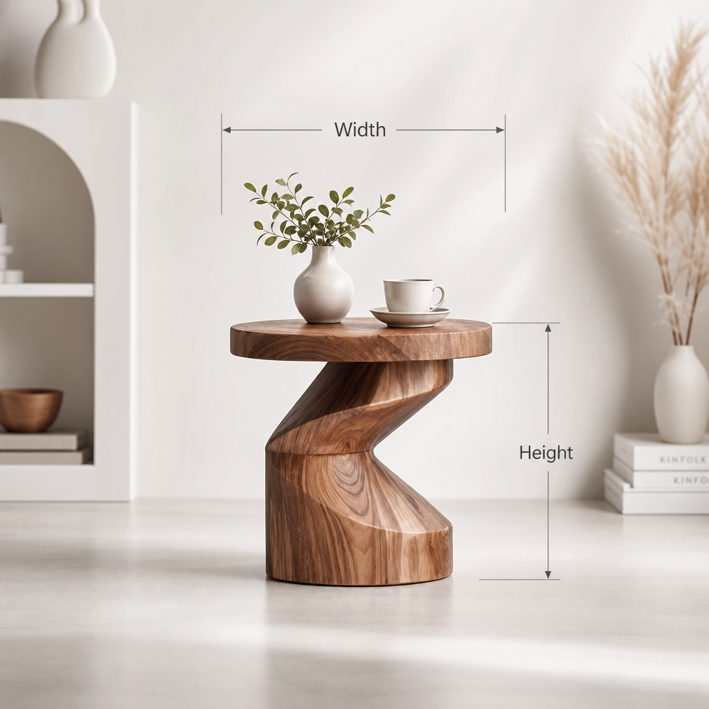 Handcrafted Solid Wood Spiral Side Table – Unique Sculptural End Table