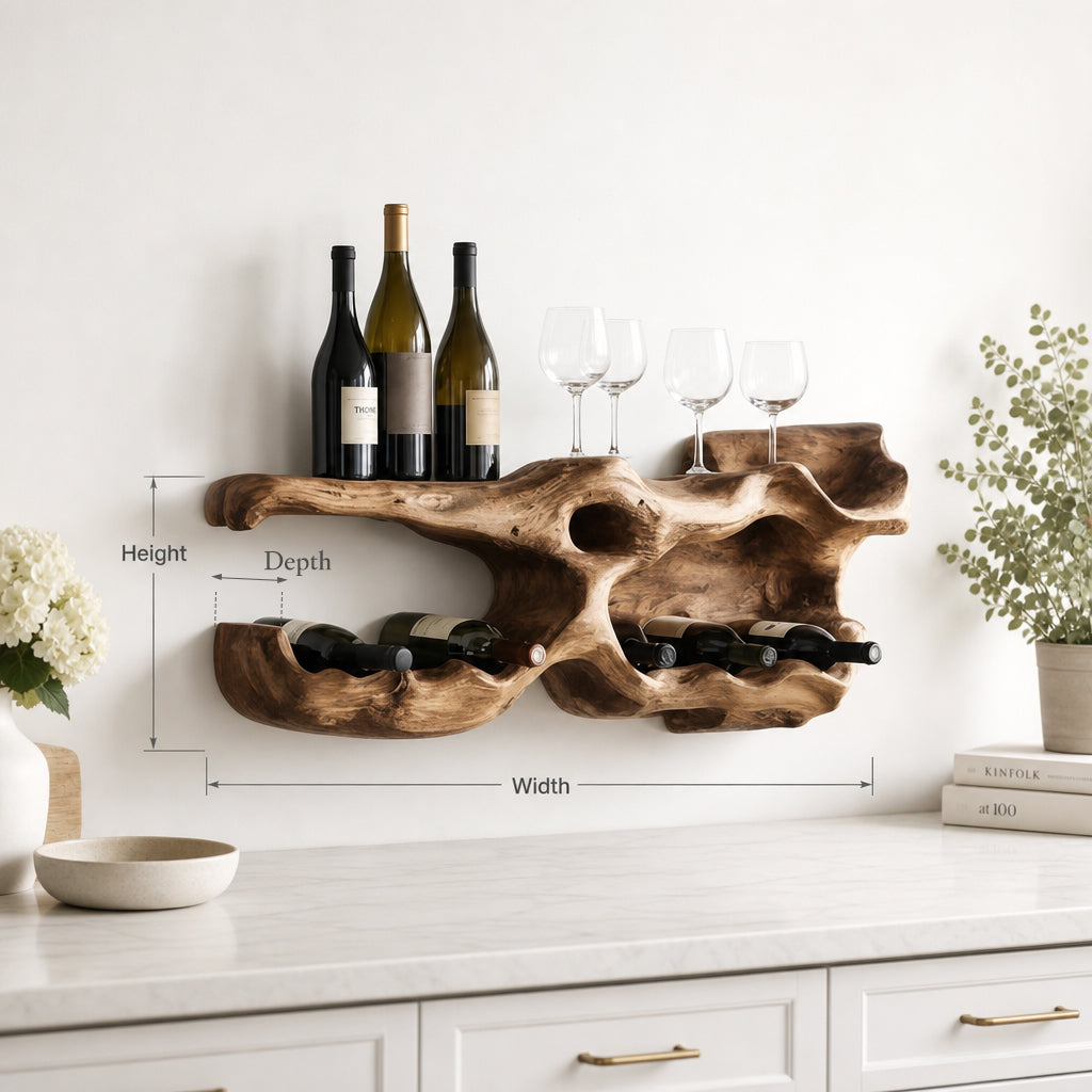 Handcrafted Solid Wood Wine Rack – Rustic Countertop Holder for Kitchen or Home Bar