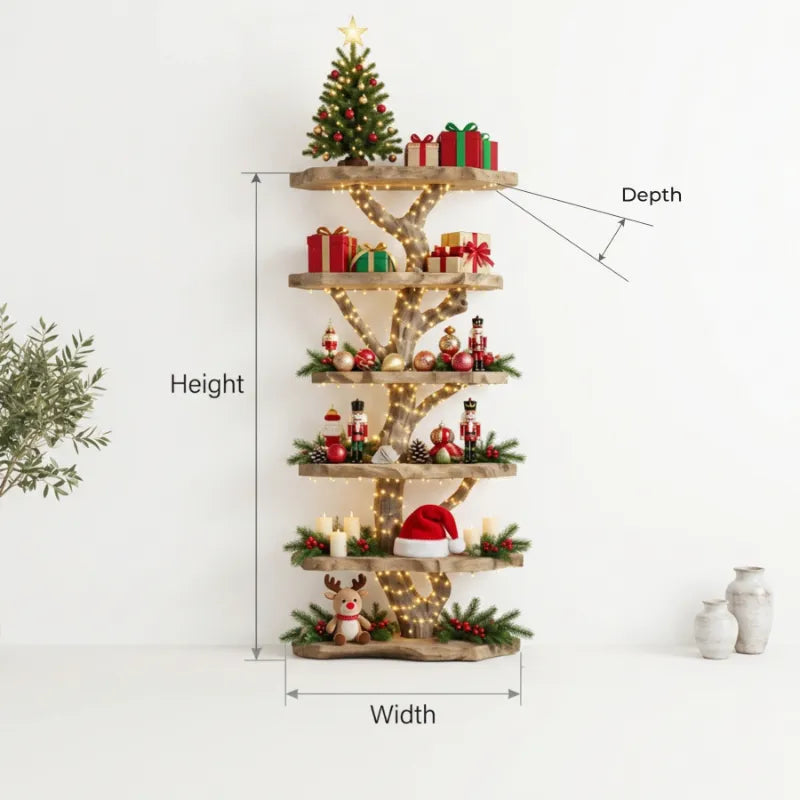 Handcrafted Tree-Inspired Christmas Solid Wood Floor Bookshelf