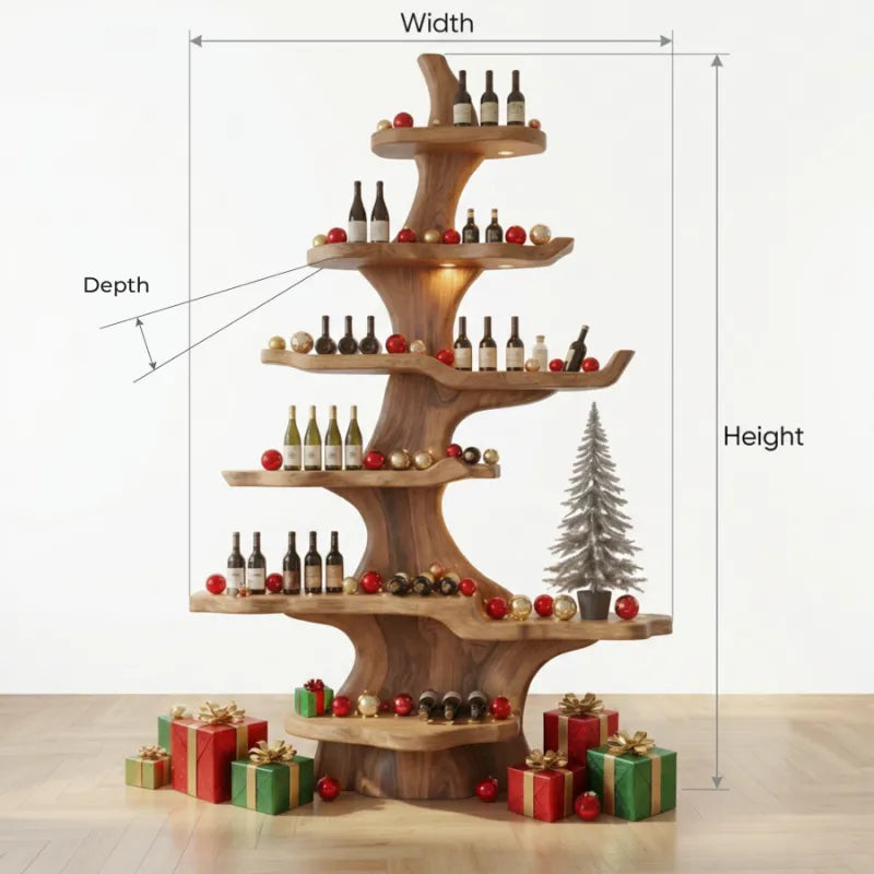 Handcrafted Tree-Inspired Christmas Solid Wood Wine Display Shelf