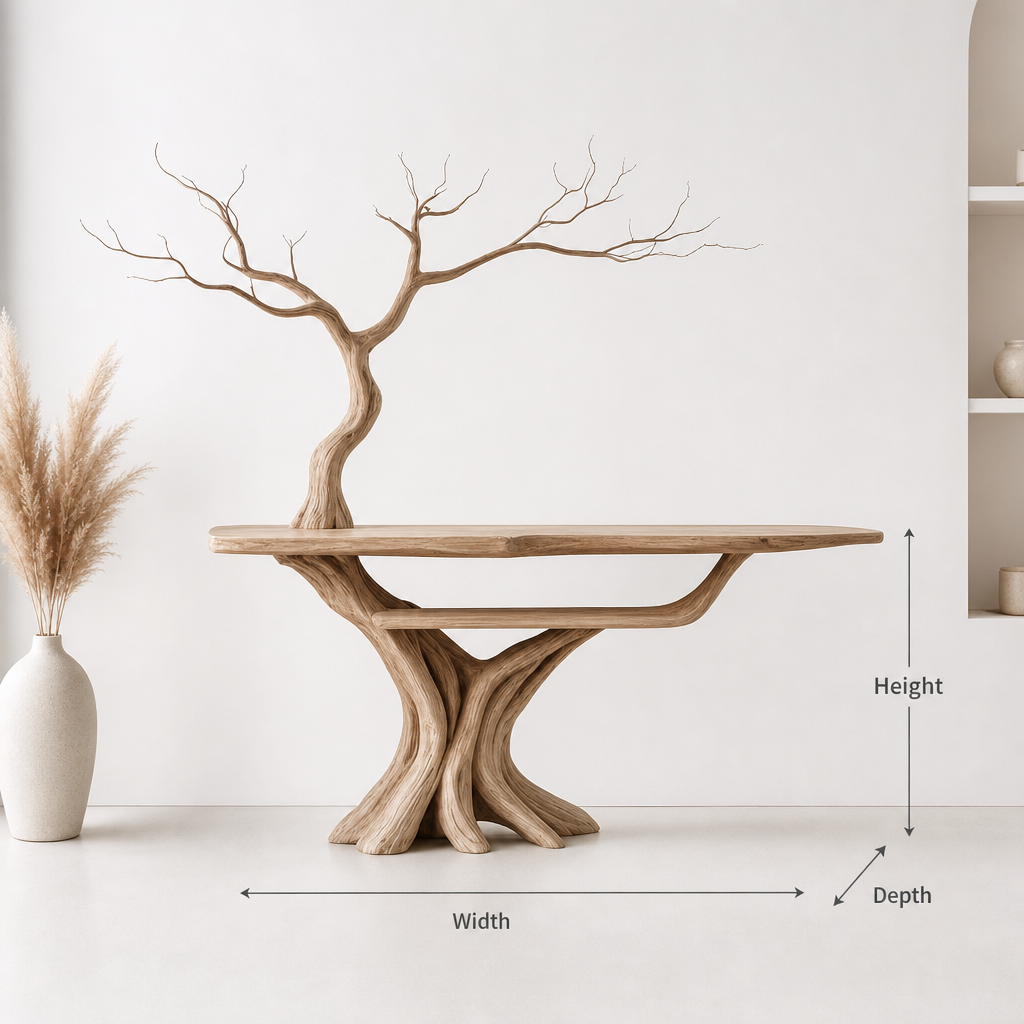 Handcrafted Tree-Inspired Wooden Console Table – Sculptural Solid Wood Entryway Table