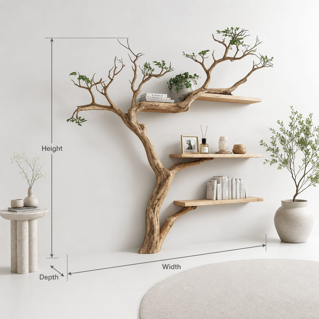 Handcrafted Tree-Inspired Wooden Wall Shelf – Sculptural Branch Design