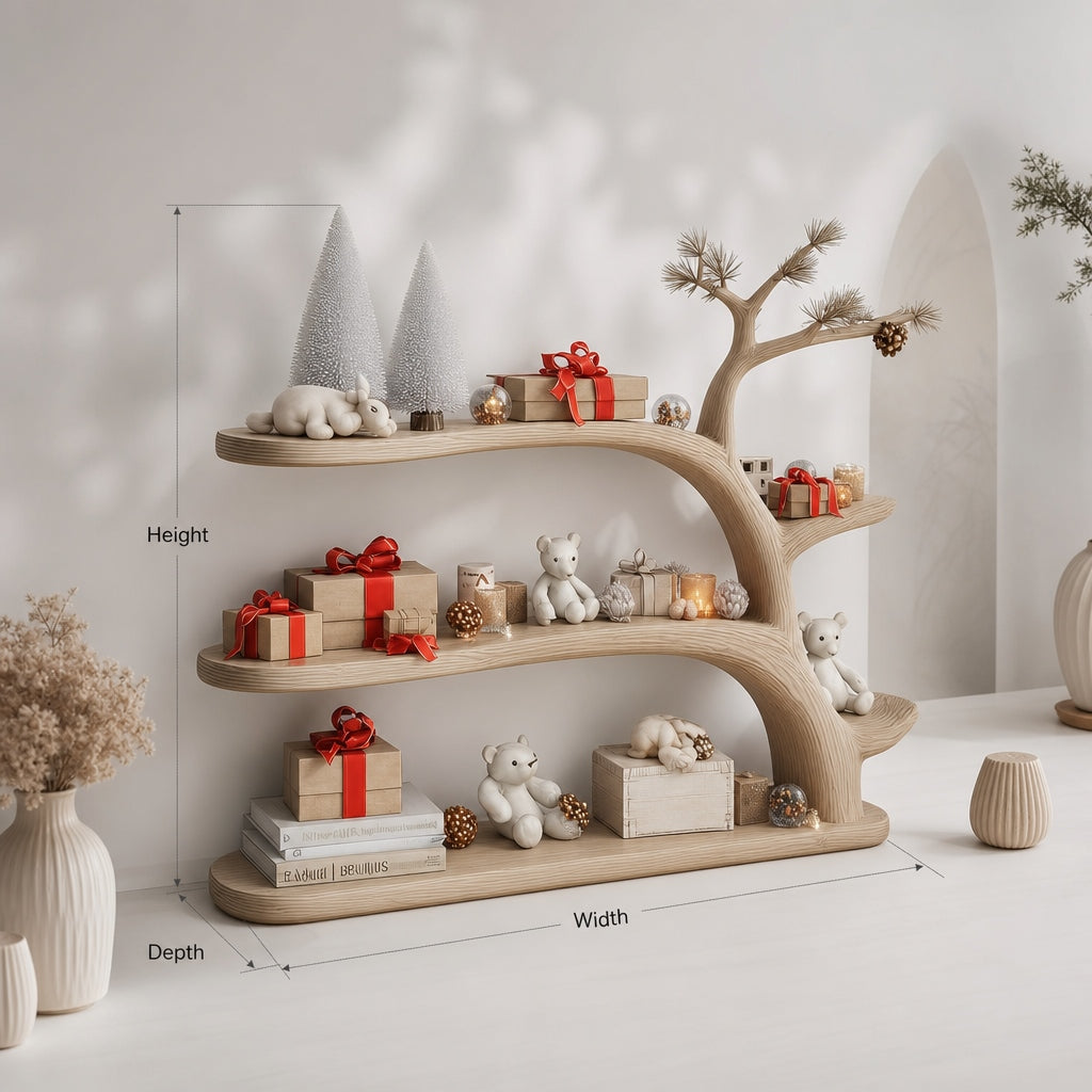 Small tree bookshelf handcrafted as a floating nursery unit for children's books