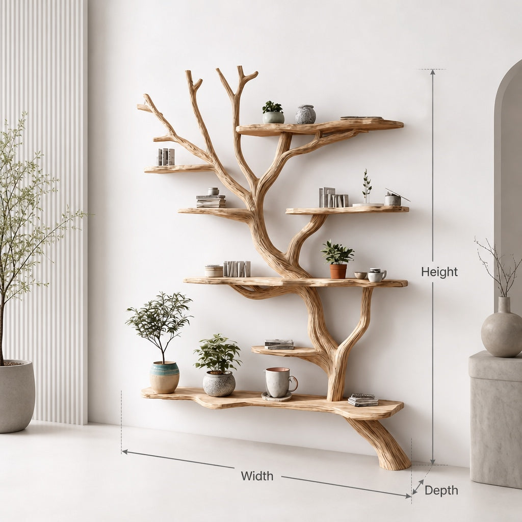 Handcrafted Tree Bookshelf – Organic Wood Branch Floating Wall Shelf