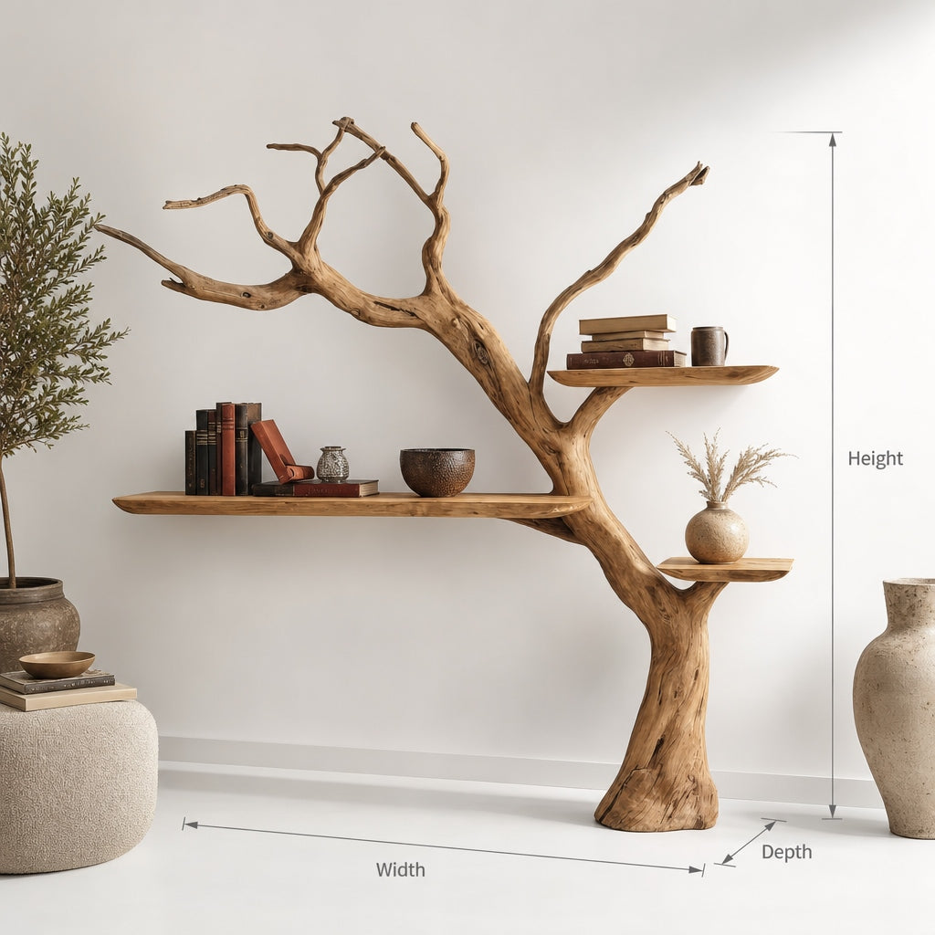 Handcrafted Tree Bookshelf – Rustic Branch Wall Shelf Art Made from Natural Wood