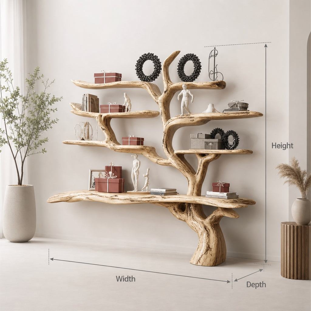 Handcrafted Tree Bookshelf – Rustic Live Edge Wooden Wall Bookcase