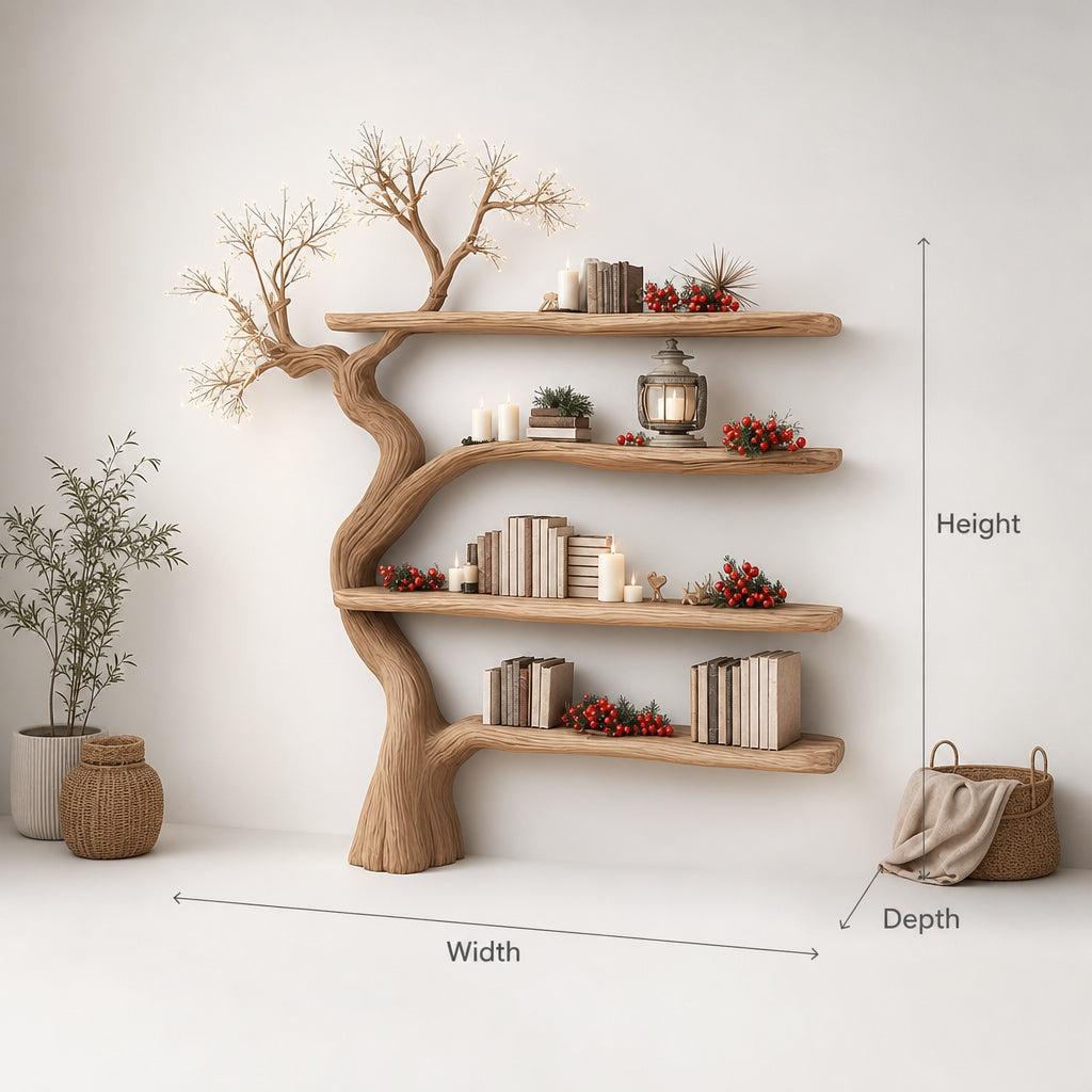Handcrafted Tree Bookshelf – Rustic Wooden Wall-Mounted Bookcase for Home Decor
