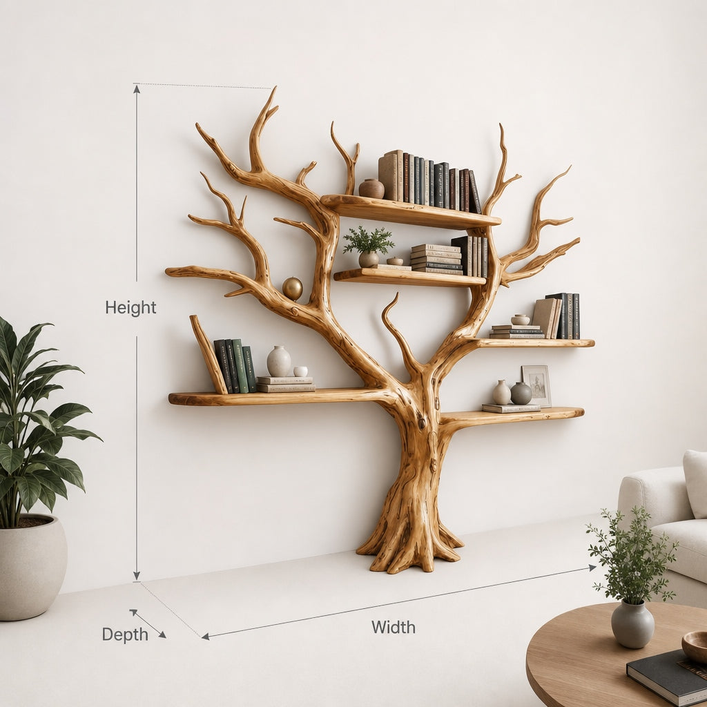 Handcrafted Tree Branch Bookshelf: Custom Wall-Mounted Floating Shelf