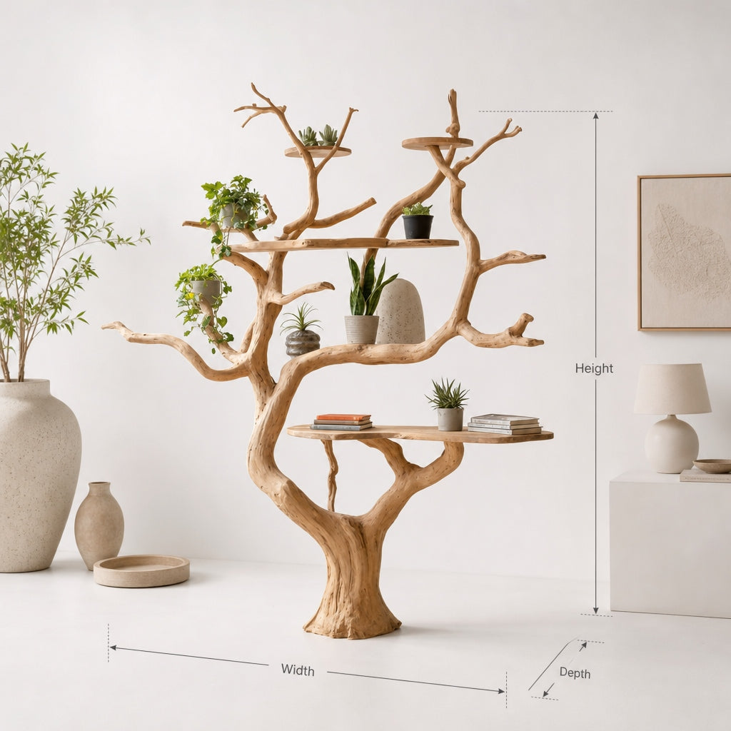 Handcrafted Tree Desk Bookshelf – Natural Wood Branch Furniture for Home Decor