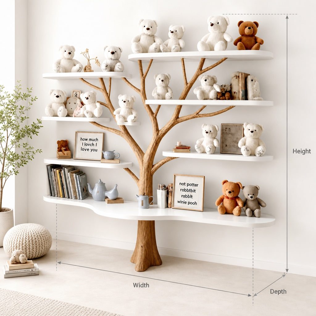 Handcrafted Tree Shaped Bookshelf Organic Wood Nursery Decor Baby Room Gift