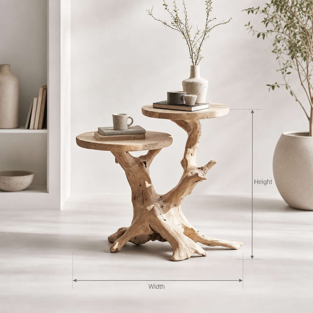 Handcrafted Tree Trunk End Table – Natural Wood Two-Tier Side Table, Live Edge Accent Table