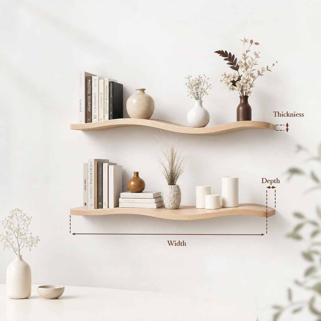 Handcrafted Wavy Rustic Wooden Shelf – Mid-Century Bookcase, Home Décor & Gift